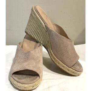 Stuart Weitzman Wonda Espadrille Tan Suede Leather Wedge Sandals Size 8.5